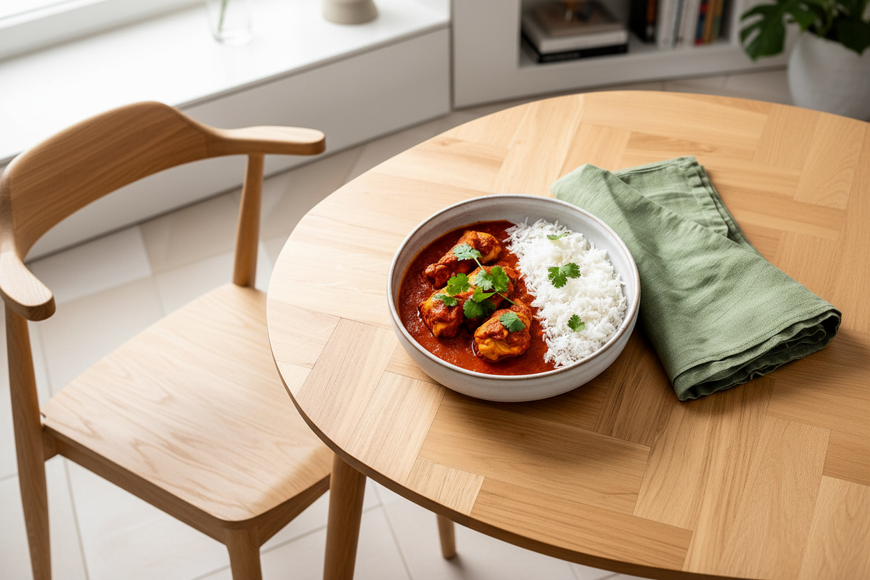 Curry Madras kip schuin perspectief