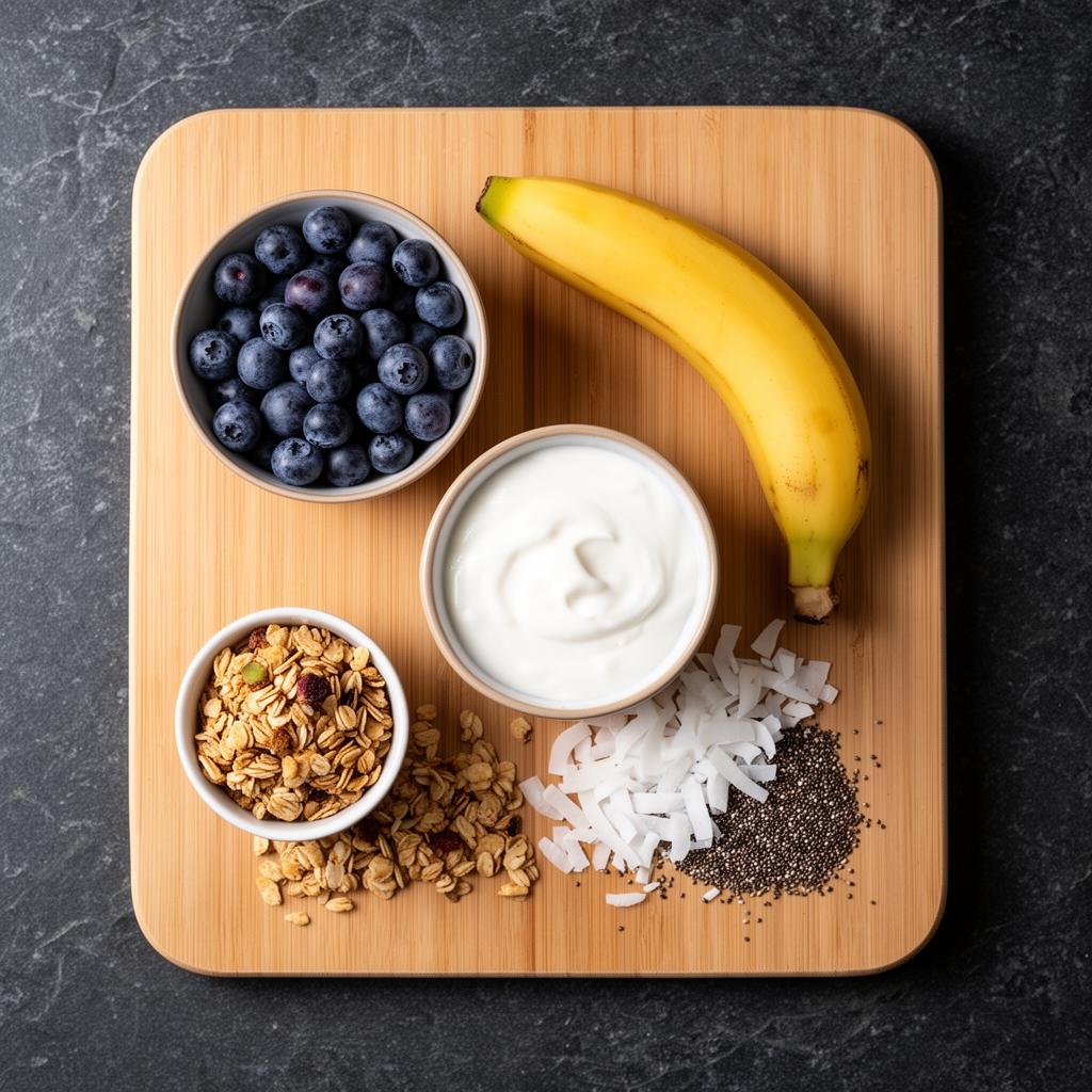 Ingrediënten voor Blue Zen Smoothie op snijplank