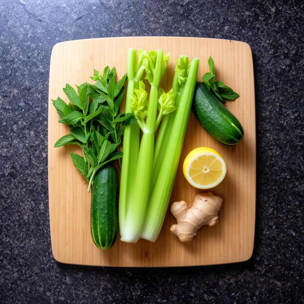 Ingrediënten voor Clean Green Juice op snijplank