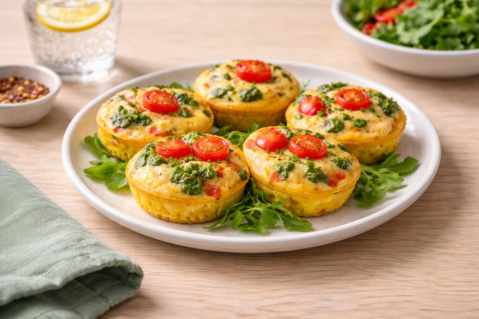 Ei muffins met groente op een bord