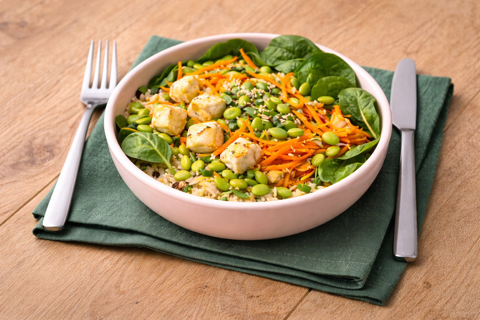 Kimchi-rijstbowl close-up met groenten