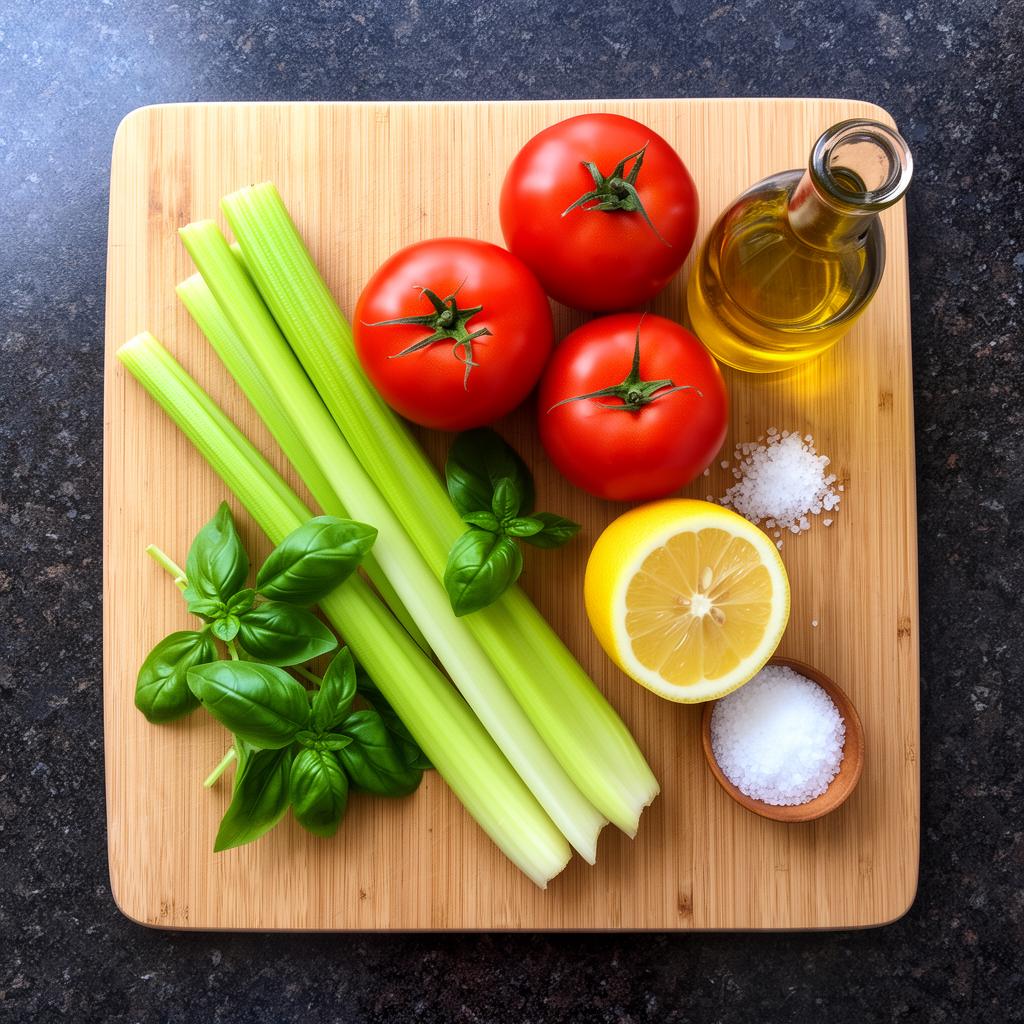 Ingrediënten voor Savory Blush Juice op snijplank