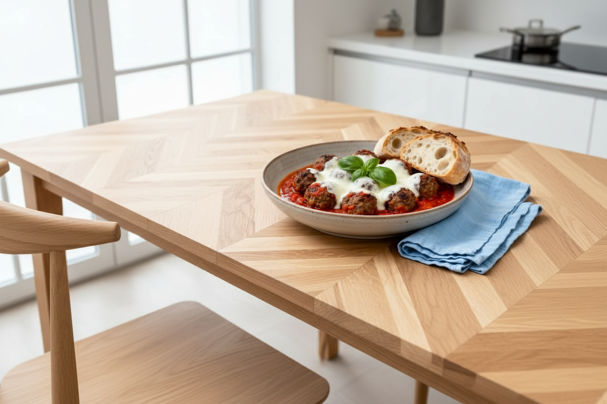 Gehaktballetjes pizzaiola schuin perspectief