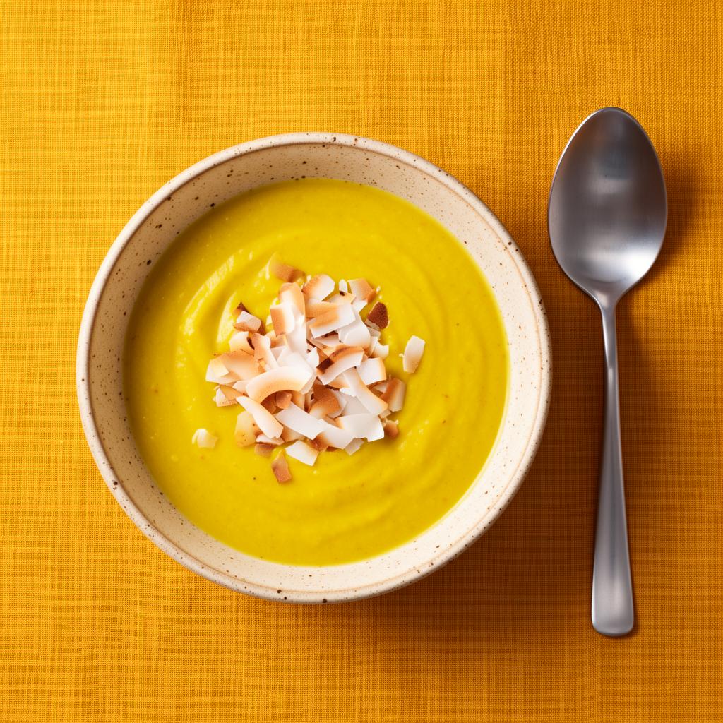 Gele courgettesoep met curry en kokos