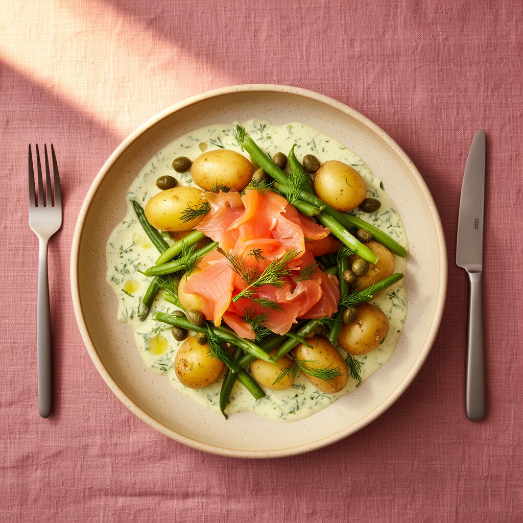 Gerookte Zalm Salade met Krieltjes & Citroen-Dille Dressing
