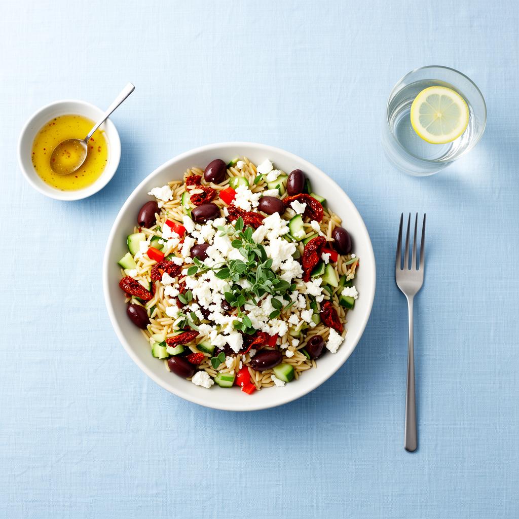 Griekse Orzo Salade met Feta & Oregano-Citroen Dressing