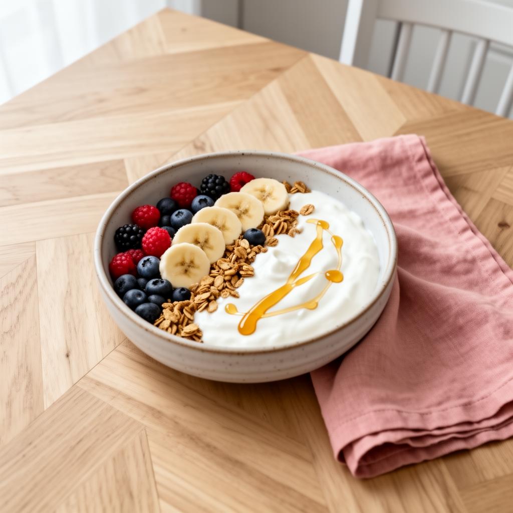Griekse yoghurt bowl schuin perspectief