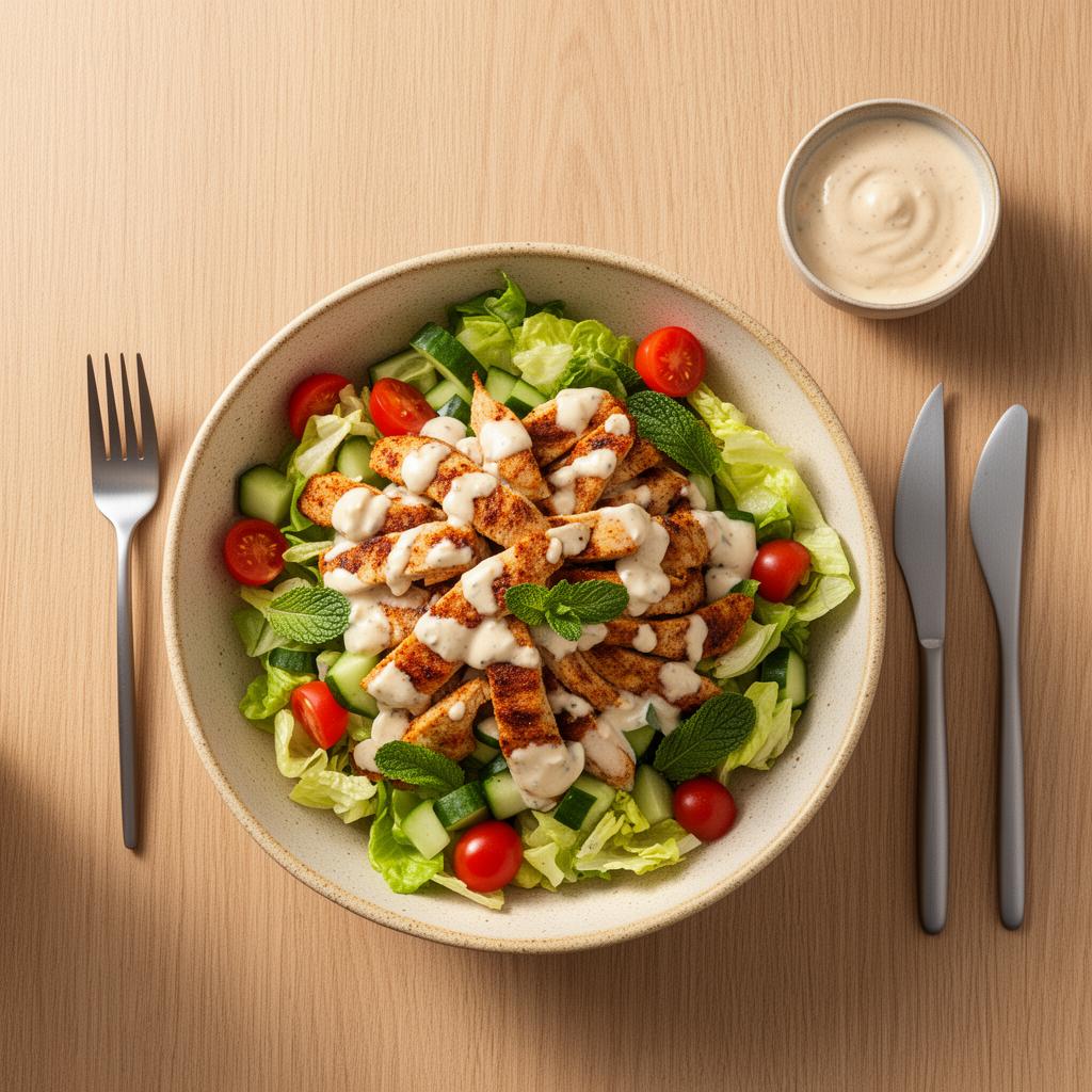 Kip Shawarma Salade met Tahini Dressing