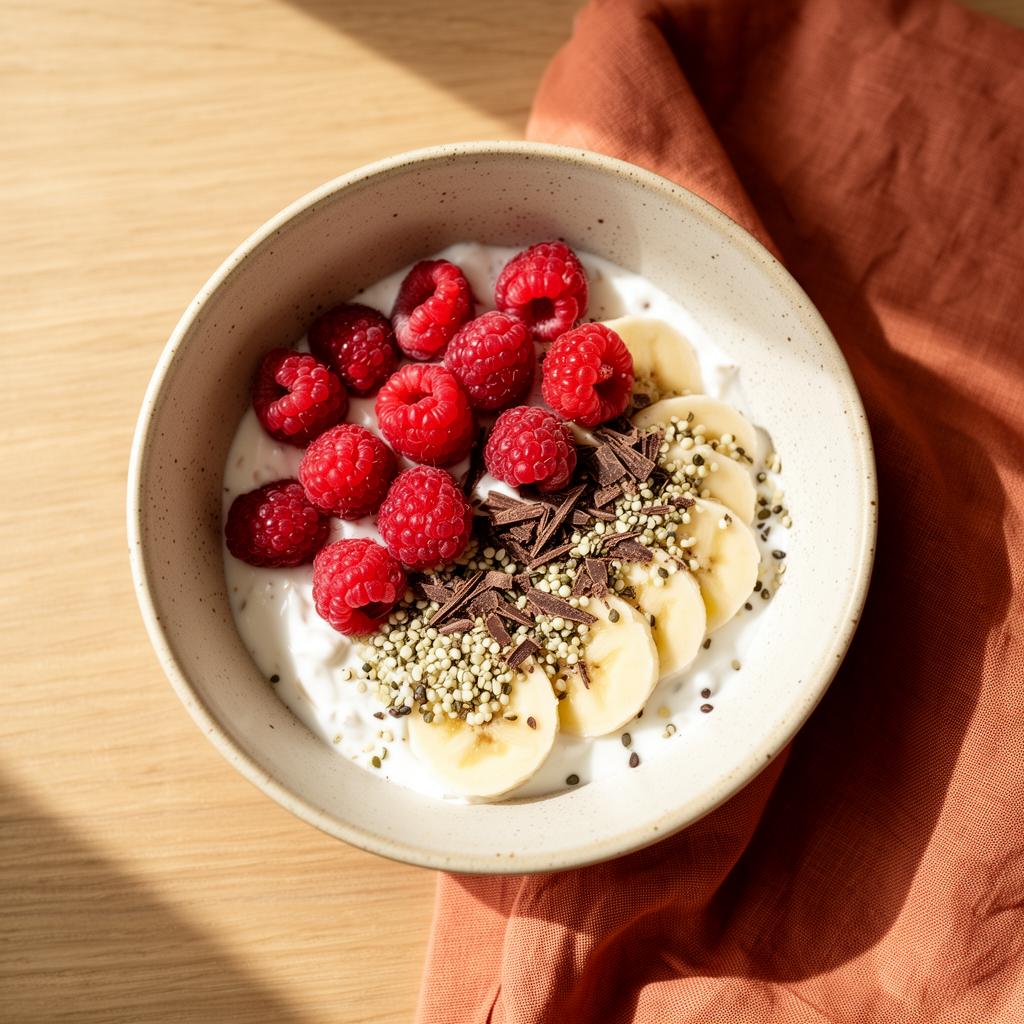 Kokos Yoghurt Bowl met Frambozen & Pure Chocolade