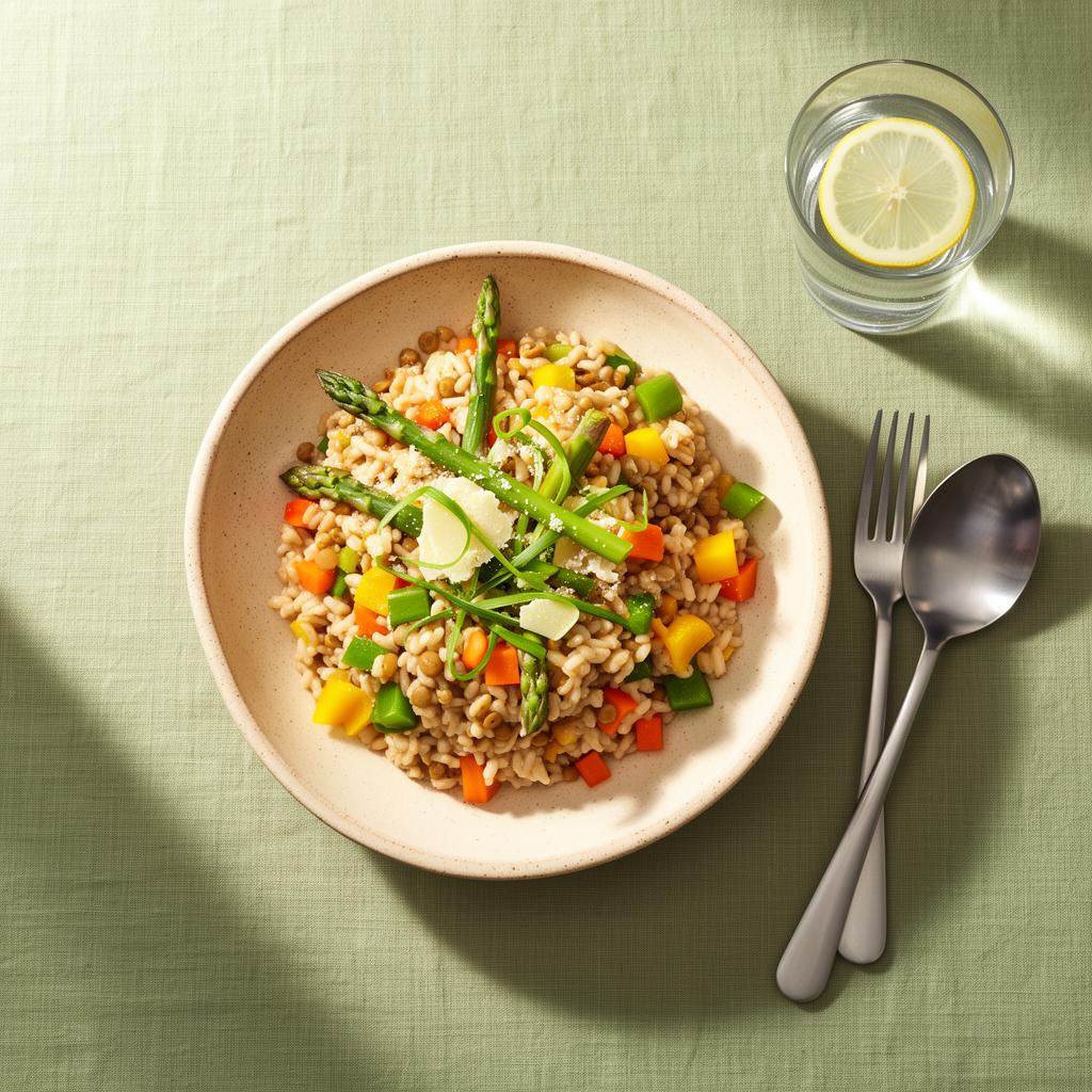 Lente risotto met groene asperges, paprika en wortel