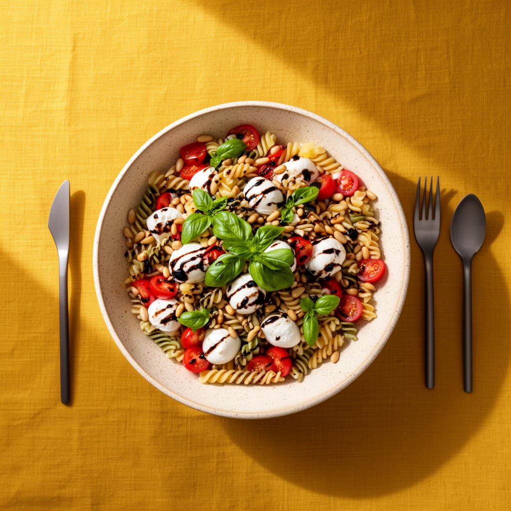 Italiaanse pastasalade Caprese met balsamico