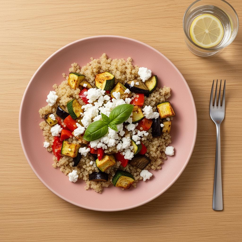 Quinoasalade met feta en geroosterde groenten
