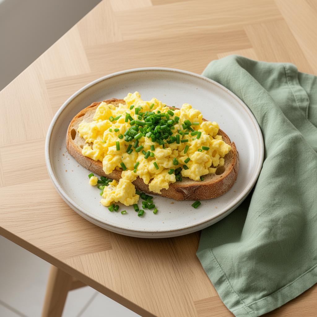 Scrambled eggs bieslook schuin perspectief