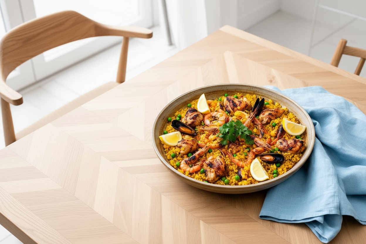 Spaanse paella schuin perspectief