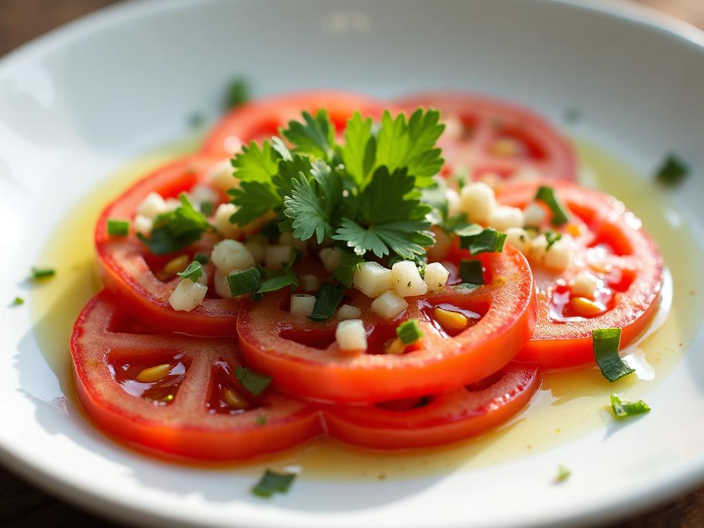 Tomatencarpaccio met Bosui-Gembersalsa
