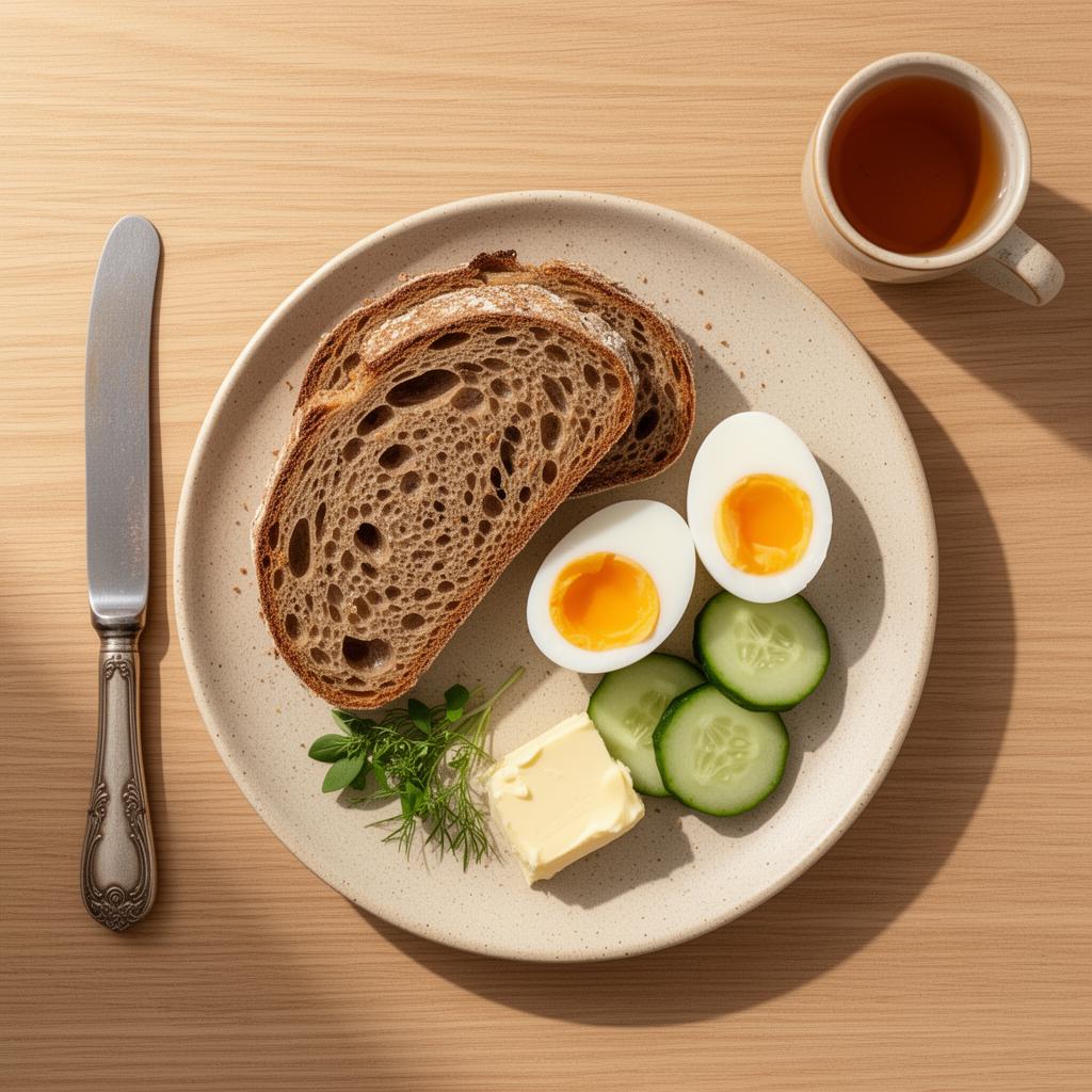 Volkorenbrood met Gebakken Ei en Komkommer
